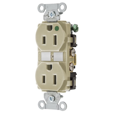 Hubbell Wiring Device-Kellems Straight Blade Receptacle, 5-15R, 15 A, 125V AC, 2 Pole, 3 Wire, Flush Mount, Grounded 8200IV